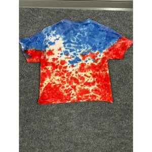 AC/DC T-Shirt Womens Size Medium Red Blue Tie Dye Cropped Graphic Rock Band Tee